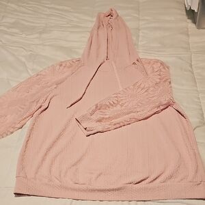 Pink Lace Sleeve Hoodie